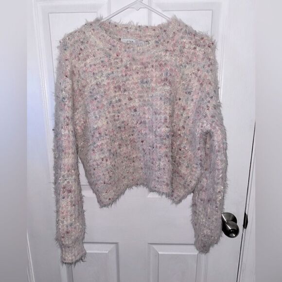 Lush Multi colored thick popcorn crop sweater pale pink white furry  Size Small - Picture 1 of 8